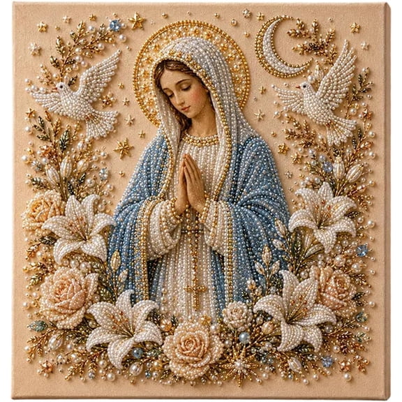 DIY Jesus Pearl Art Kit, 5D Special Shape Diamond Painting for Adults, Religious Wall Art Frame, Christian Mosaic Craft Kit, Christ Pearl Gem Painting Crafts 10X10 Inch