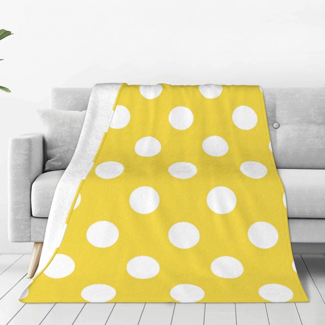 Fotbe Yellow And White Polka Dot Manta de Franela Acolchonada con Estampado, Súper Suave y Esponjosa, Extra Grande para Sofá, Cama, Uso Todo el Año-60"x50"