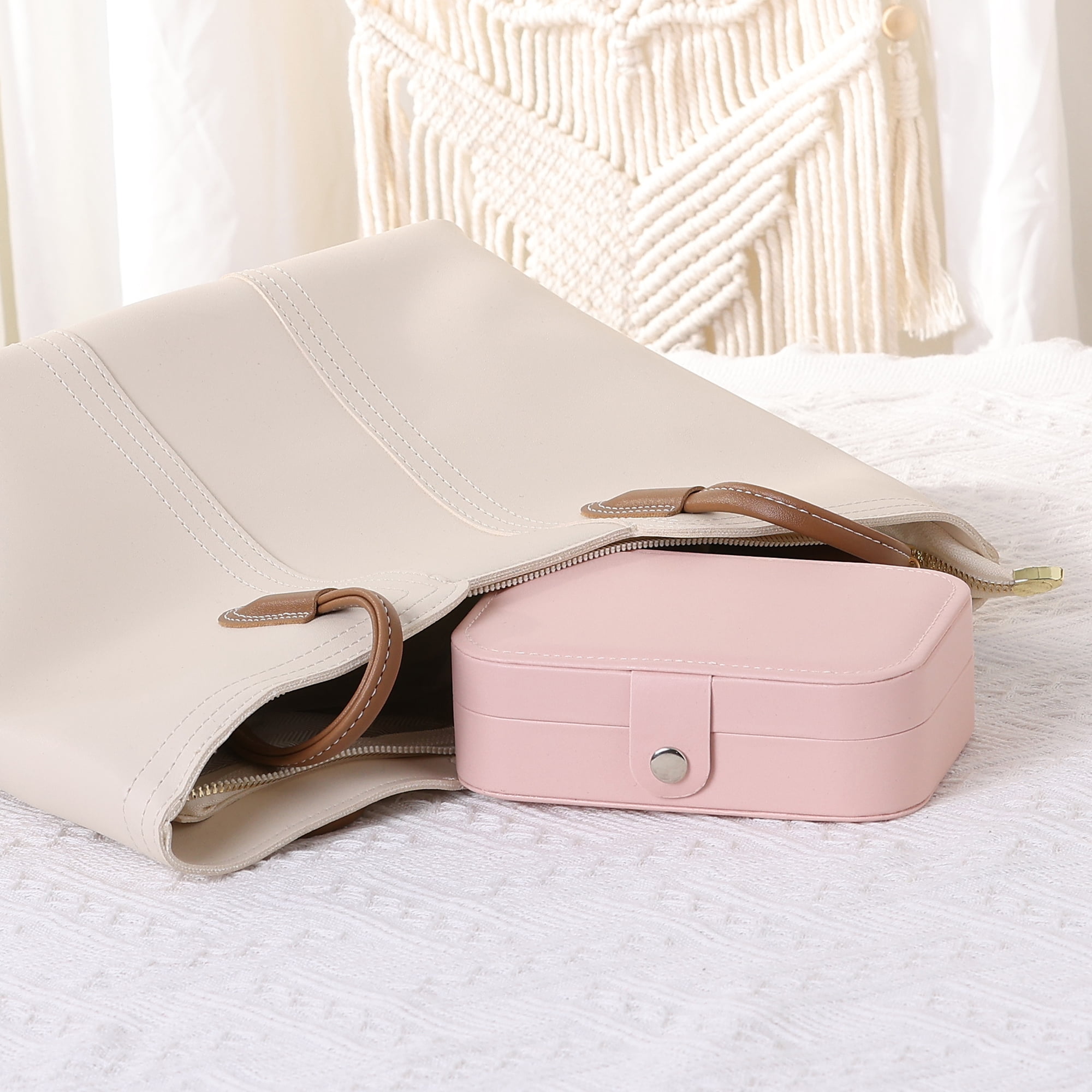 Unique Bargains Jewelry Box Small PU Leather Jewelry Organizer Case Storage Display Holder Pink