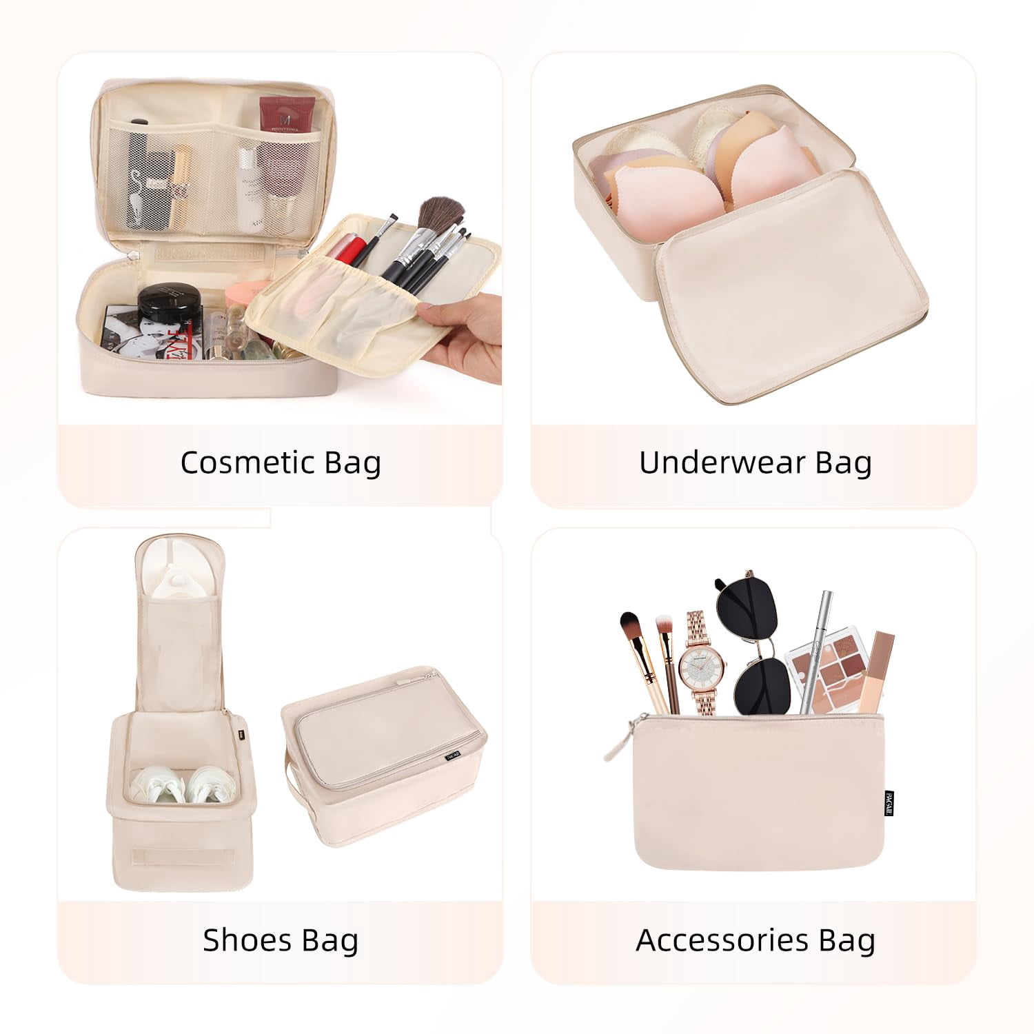 YAOLHLZ  8 Set Packing Cubes Luggage Packing Organizers for Travel Accessories-Cream