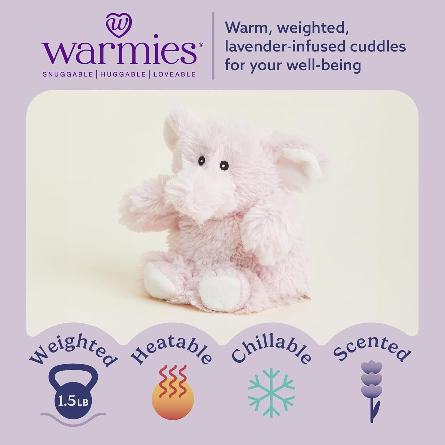 warmies 13” Pink Elephant Stuffed Animal, Microwavable Heated Plushies and Weighted Soft Plush Toys