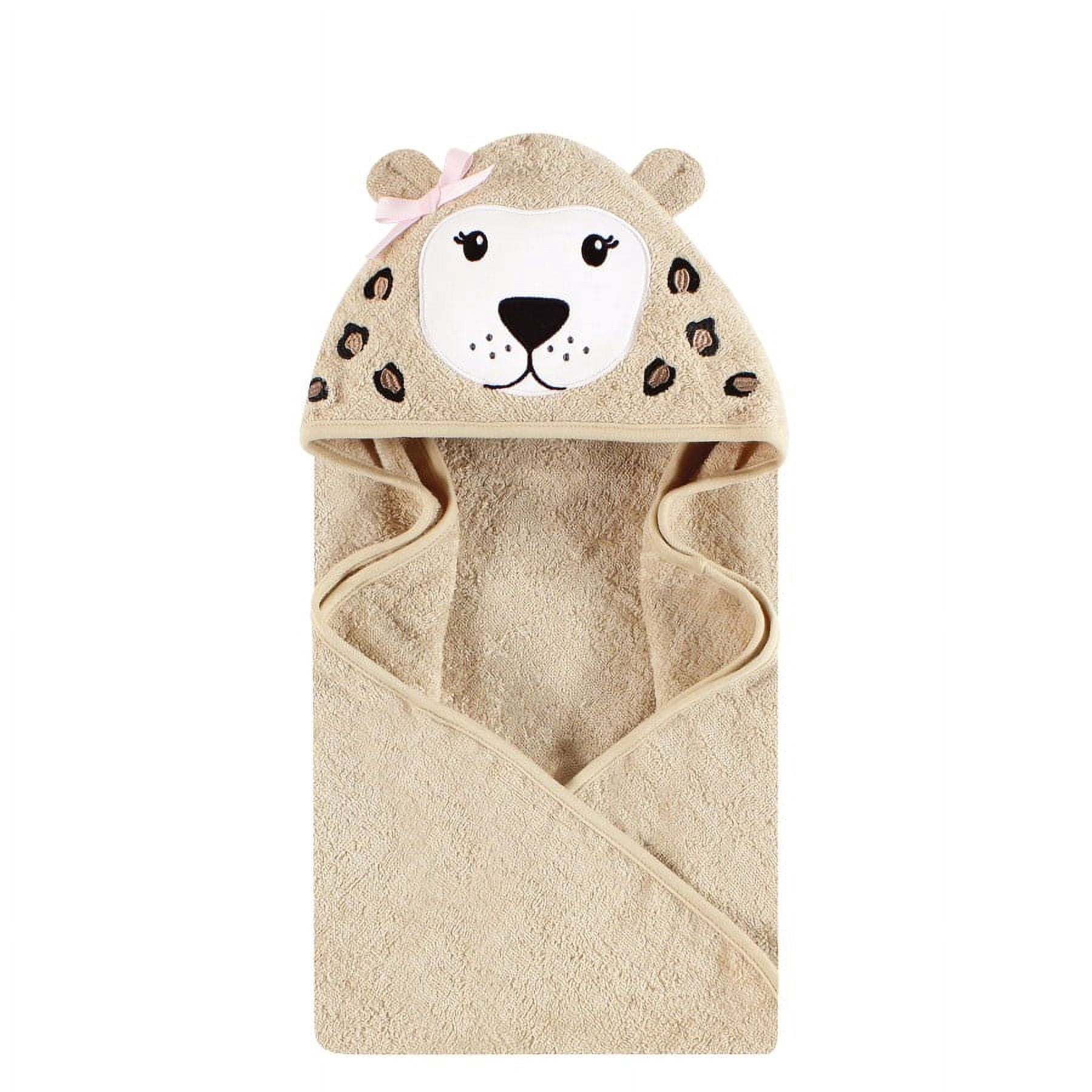 Hudson Baby Infant Girl Cotton Animal Face Hooded Towel Bundle Set, Rainbow Leopard, One Size