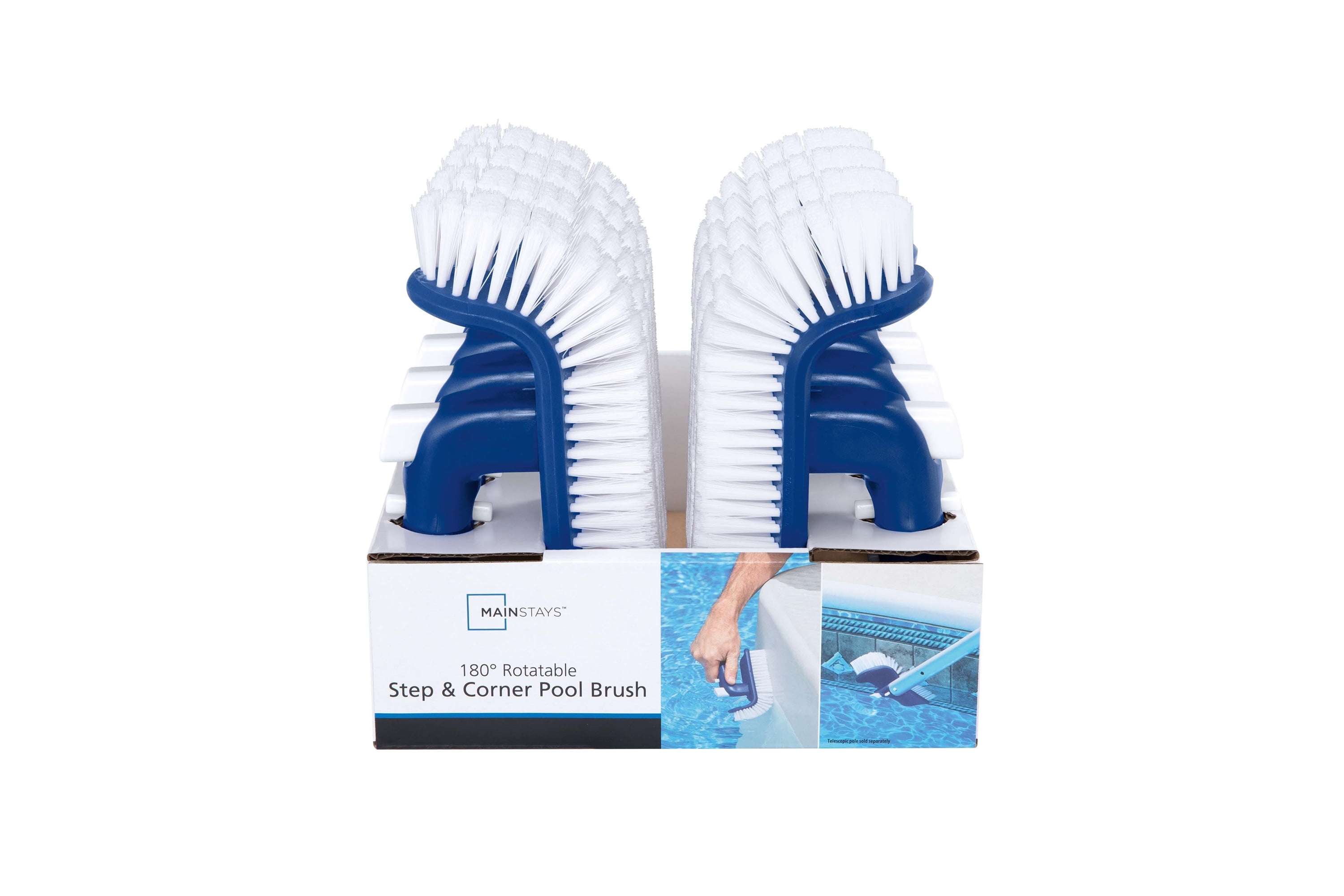 U.S. Pool Supply Professional Pool Step and Corner Cleaning Brush with Adjustable 180 Degree Handle Rotation - Curved End Bristles - Easily Scrub