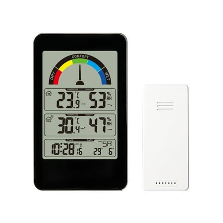 

Digital Thermometer Hygrometer Wall Clock Wireless Weather Station Comfort Indoor Outdoor Temperature Sensor Indication