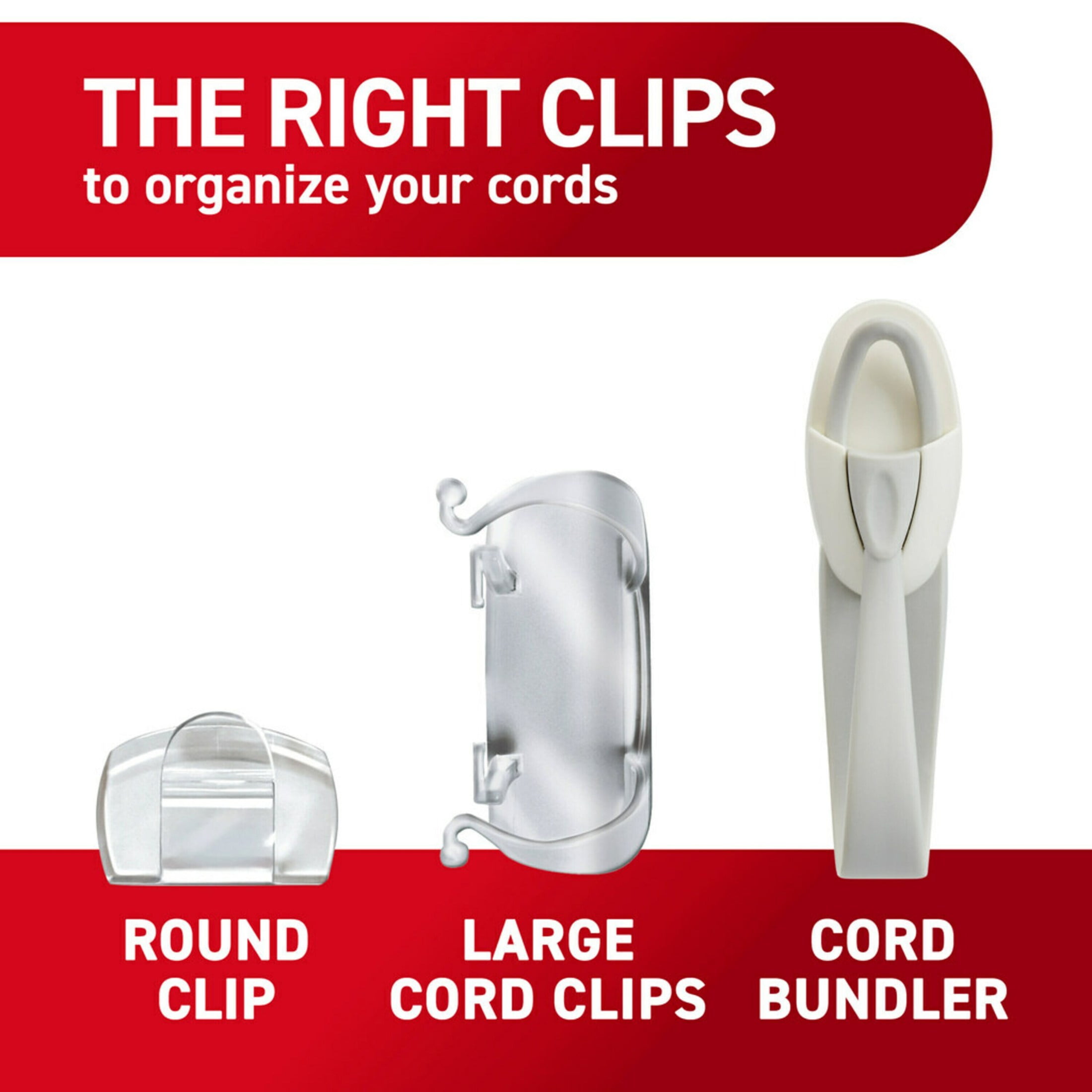(3 pack) Command Round Cord Clips, Clear, Damage Free Organizing, 4 Cord Clips and 5 Strips