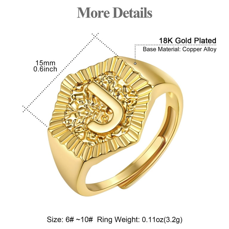 FOCALOOK Gold Plated Initial Ring for Women Adjustable Open - Main Image