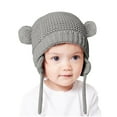 thumbnail image 2 of Besolor Toddler Boys Girls Beanies Hats with Earflaps Cute Warm Winter Knitted Hat Kids Pompom Beanies Caps, 2 of 4