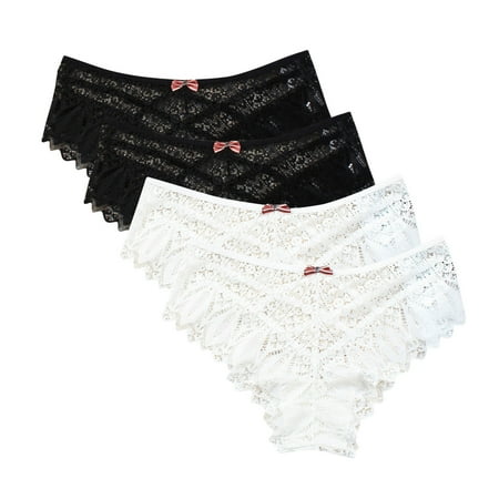Women Underwear Seamless 4pc Womens Underwear Lace Panties for Women Lightweight Lace Briefs Low Waist Thong Plus Size Ladies Underpants Thongs Seamless Underwear for Women White L