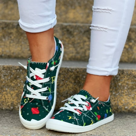 

TALKVE Christmas Women Canvas Christmas Print Loafers Flat Shoes Soft Vulcanize Casual Shoes Ladies Shoes