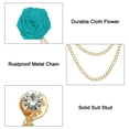 thumbnail image 3 of Uxcell Bridegroom Brooches Rose Flower, Cloth Lapel Pin Handmade with Fashion Gold Chain, Malachite Blue 1 Pcs, 3 of 6