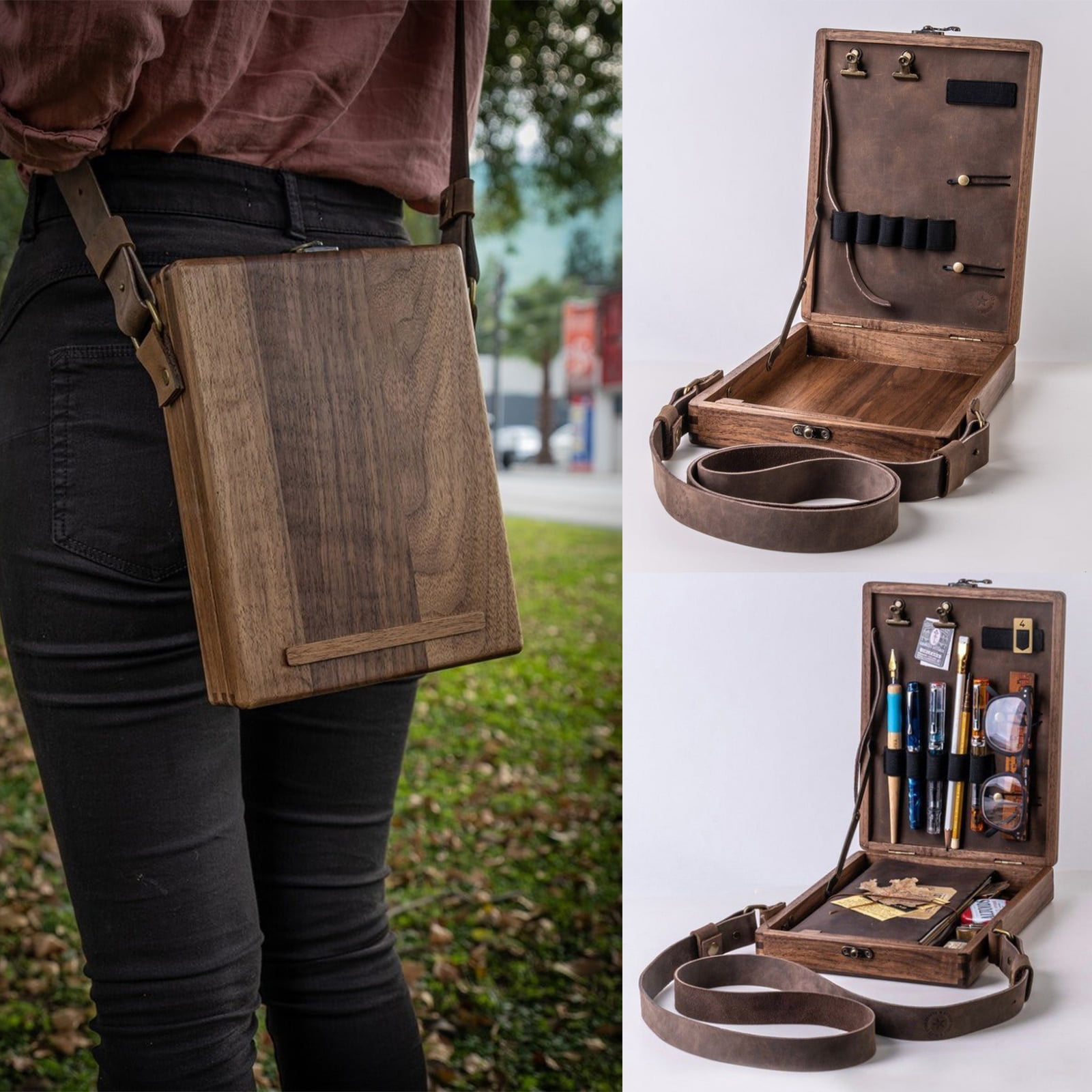 A5 Wooden Artist Bag Writers Wood Box Retro Trend Shoulder Bag Outdoor  Briefcase Art Supplies Box Home Decor Art Gift Handbags