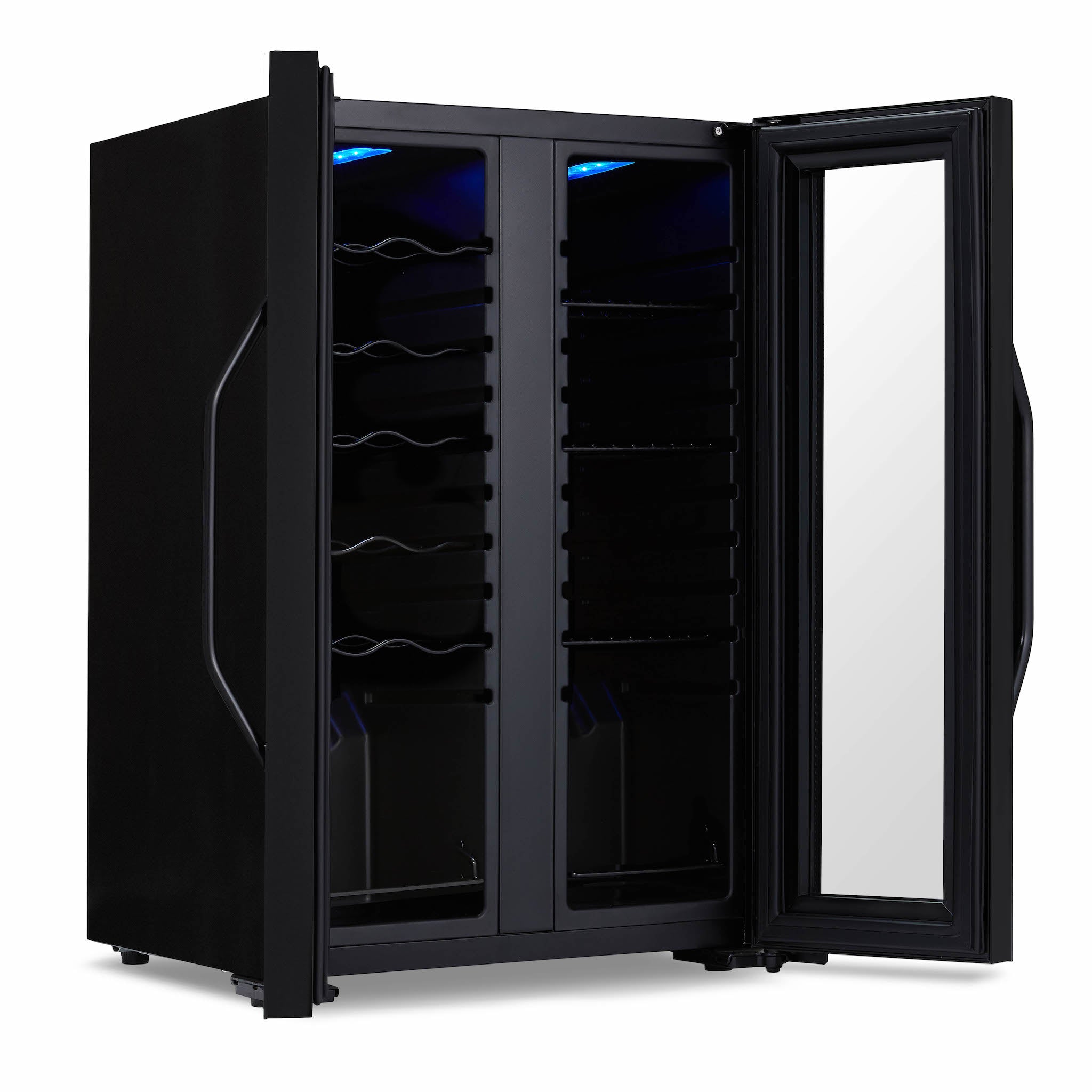 Newair® Shadowᵀᴹ Series Wine Cooler Refrigerator 12 Bottle & 39 Can Dual Temperature Zones, Freestanding Mirrored Wine and Beverage Fridge with Double-Layer Tempered Glass Door