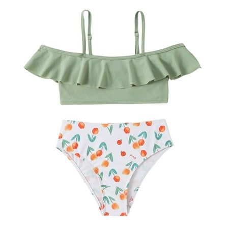 

adviicd Toddler Swimsuit Girl s Cute 3 Piece Floral Criss Cross Bathing Suit Wrap Bikini Swimsuit Green 9 Years