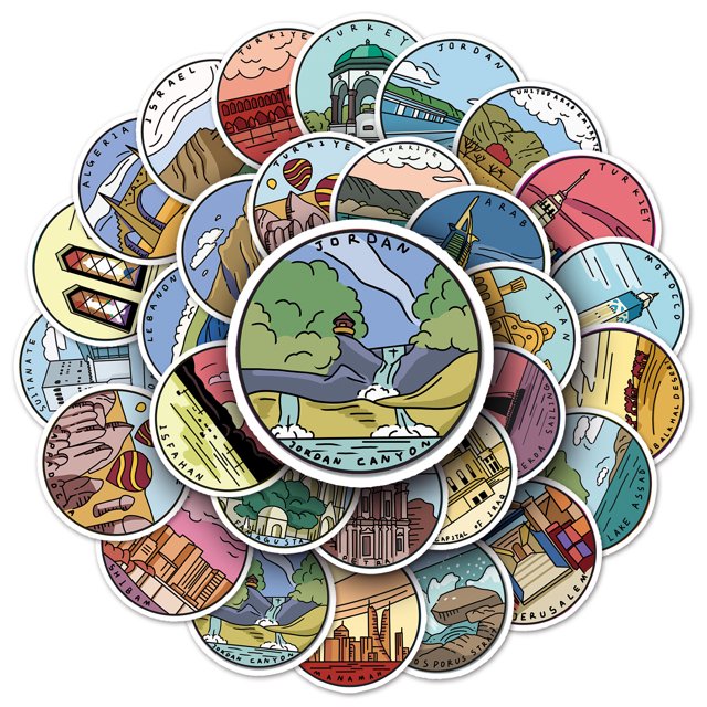 Paquete de pegatinas con lugares pintorescos de Oriente Medio, 50 unidades, impermeables