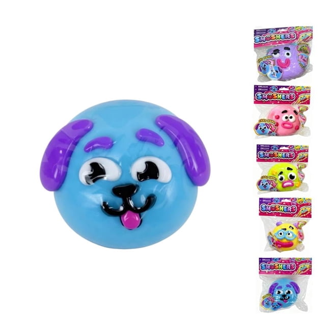 Smushers Squishy Dog Face Toys Blue - Curiosities Smushers Face Swap Sqweezz Smush Squeeze Stress Relief Sensory Toy, Safe & Fun for All Ages