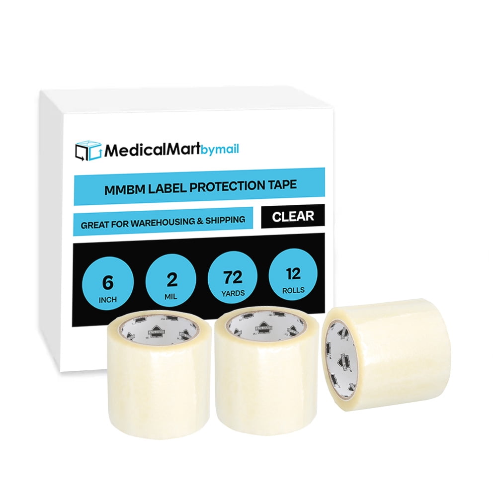 MMBM Clear Acrylic Label Protection Tape 6" x 72 Yards, 1.75 Mil, 12 Rolls for Mailing & Document Use