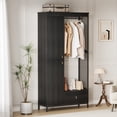 thumbnail image 6 of Wardrobe Closet,79 ” Tall Wood  Armoire with 1 Storage Cabinet&Hanging Rod and Drawer, Freestanding  Clothing Storage Cabinet with Mesh Side for Bedroom, Office, Apartment, 6 of 10