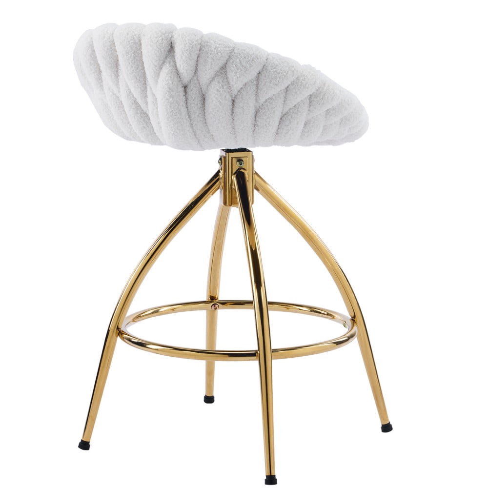 IVV Teddy Velvet Swivel Bar Stools Set of 2 - White Weaving Style Upholstered Counter Height Chairs with Gold-Plated Iron Legs, for Kitchen or Home Bar