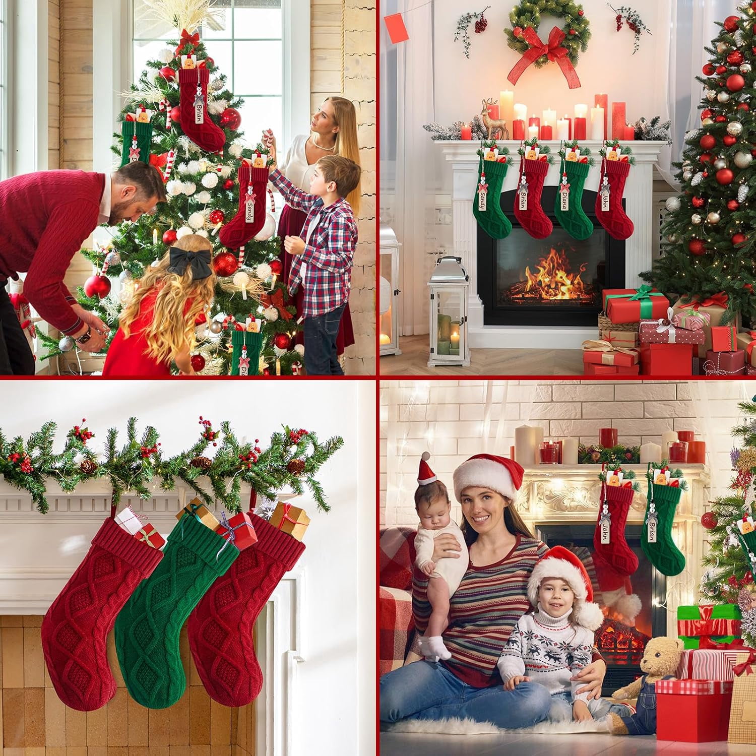 Dalrosia Personalized Christmas Stockings - 18 Inches Hanging Stockings with DIY Snowman Name Tags, 4PCS Large Size Knitted Stockings for Mantels, Christmas Tree Family Holiday Decor