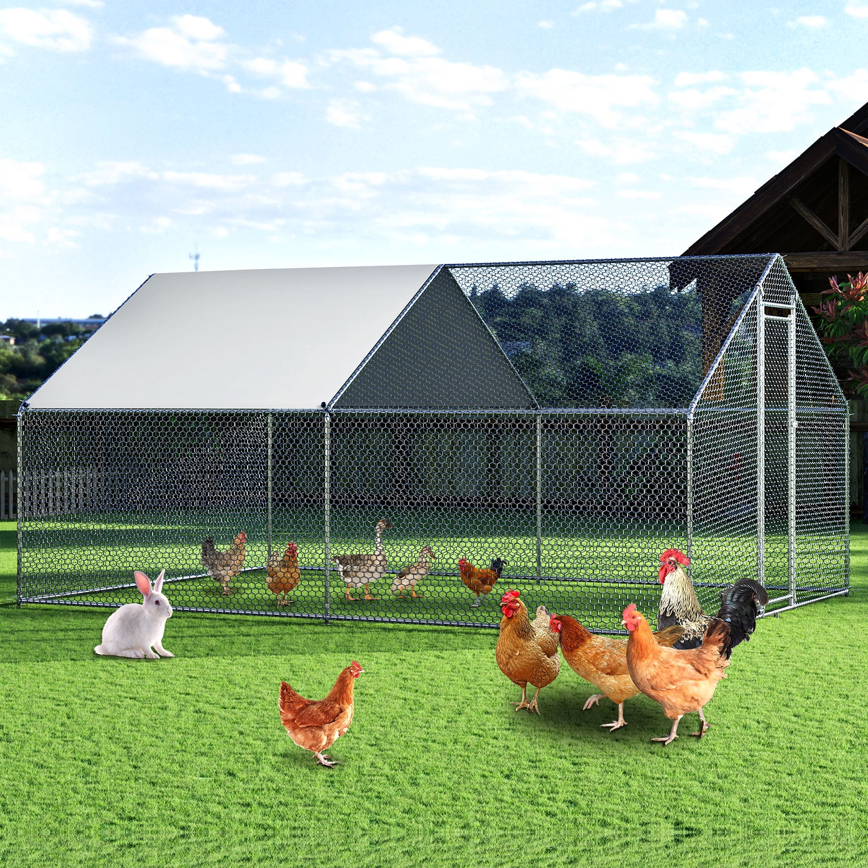 TCFUNDY 13x10ft Large Chicken Coop, Backyard Chicken Pen Run House with Wateroof & SunProof