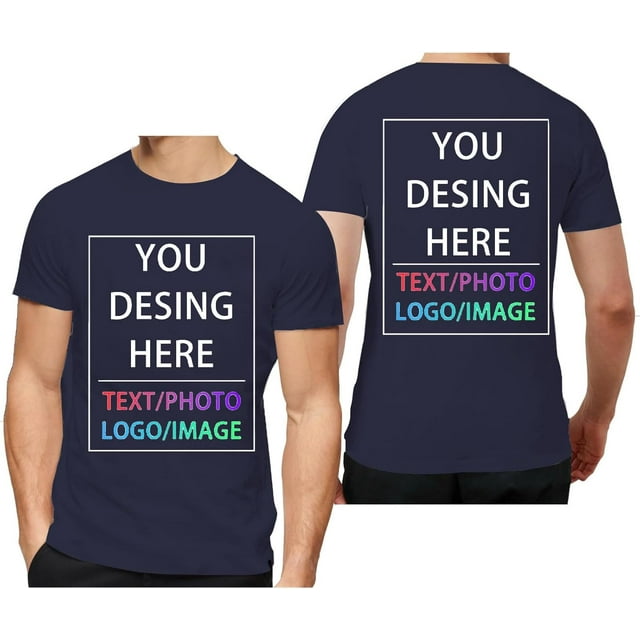 Custom T Shirts for Men Custom T Shirts Design Your Own Personalized T Shirts Customized Tee Gifts Add Photo Logo Text, Navy, Medium
