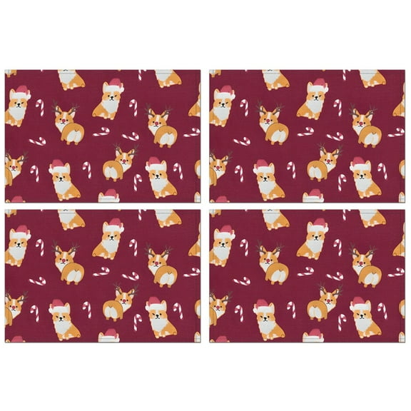 Christmas Corgi Summer Placemats Table Placemats Set Of 4-Linen Kitchen Washable Placemats Table Mats 11.8"x17.7"Non-Slip Heat Resistant