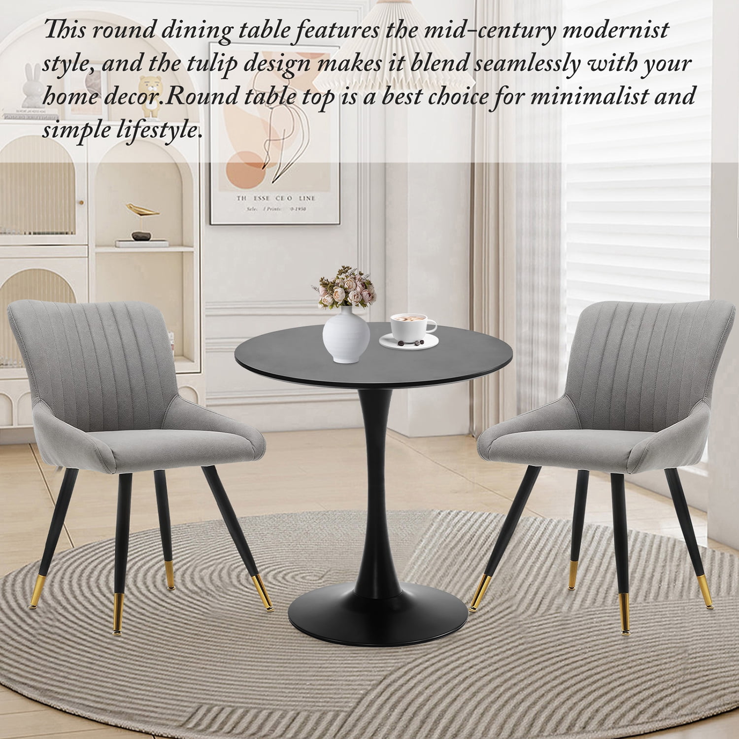 Rongbuk 27.6" Round Pedestal Dining Table, Black