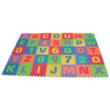 Edushape Edu-Tiles 36 Piece 6x6ft Play Mat, Letters & Numbers Set Multi-Colored