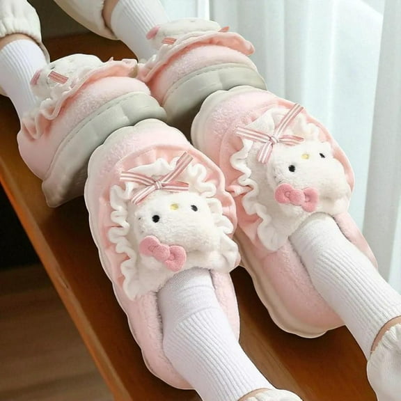 Pompompurin, Kuromi and Hello Kitty Slippers – Cute Cartoon Winter Indoor Shoes – Warm Cotton Plush Home Slippers for Women Girls