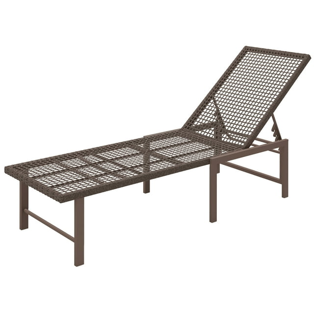 CoSoTower Wicker Outdoor Lounge Chair, Rattan Reclining Patio Lounger Tanning Chair with Adjustable Back, Brown