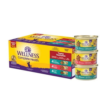 Wellness Complete Health Gravy & Minced Adult Wet Cat Food, Natural, Protein-Rich, Grain Free, 3 Ounce, 12 Pack, (Salmon, Tuna, and Chicken Variety Pack) C43