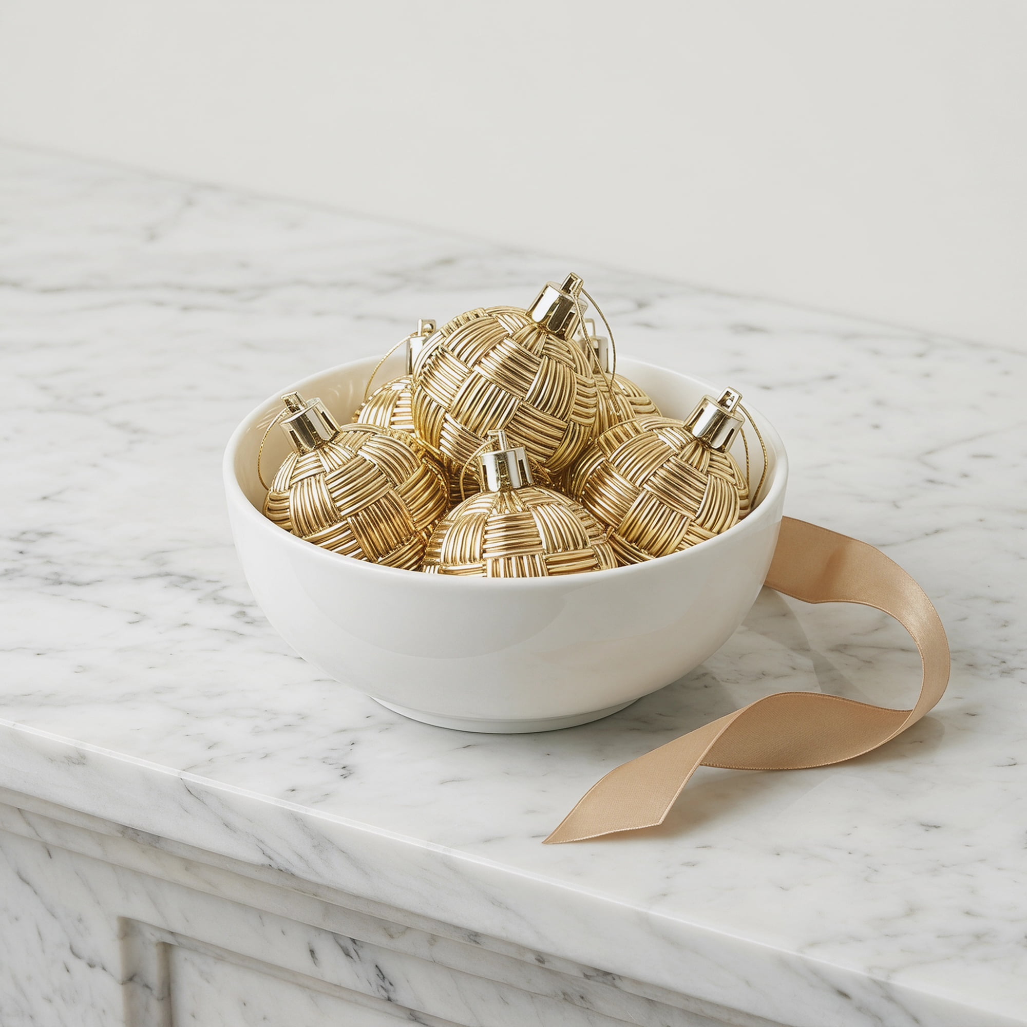 Unique Bargains 6Pcs Woven Texture Balls Mini Decorative Spheres Orbs Gold 1.6"