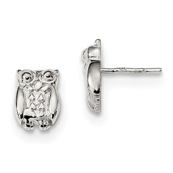 Lex & Lu Sterling Silver Polished & Enameled Owl Post Earrings