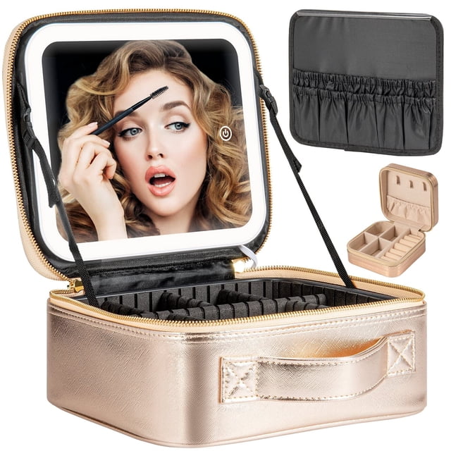 Estuche de viaje para maquillaje Extrei Gent con espejo LED y luz