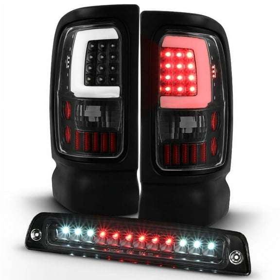 AKKON - For [LED Set] 94-01 Dodge Ram Black Bezel C-Shape Light Tube Tail Lights   3rd Brake Lamp