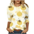 thumbnail image 3 of YOTAMI Summer Tops for Women Plus Size Crew 3/4 Sleeve Shirts Neck Sunflower Print Loose T Shirts Blouses Yellow, 3 of 5