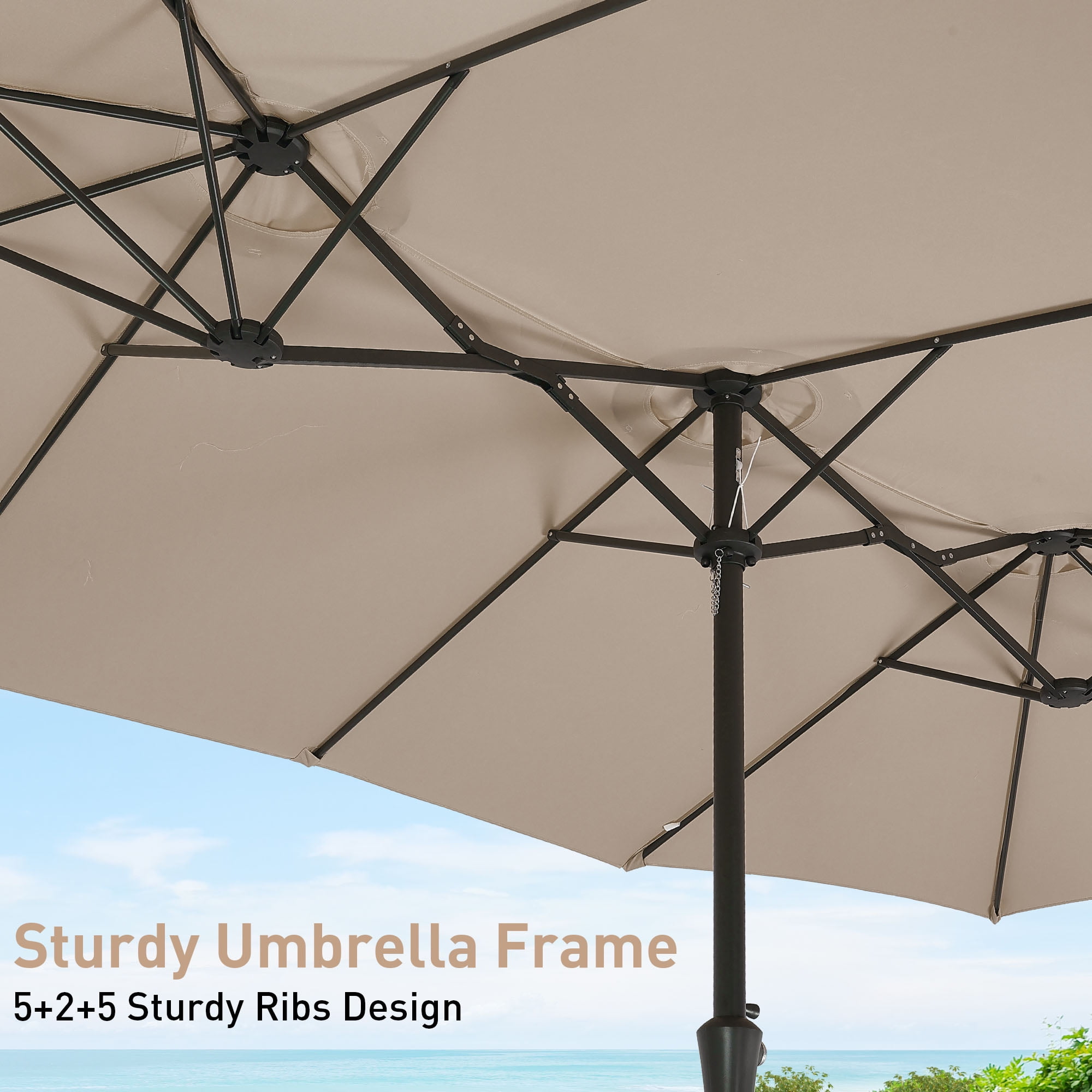 Autlaycil 15' Pool Patio Umbrella and Umbrella Base,Extra Large Umbrella with Crank, for Outdoor, Market, Beach, Garden, Yard, Party, Khaki