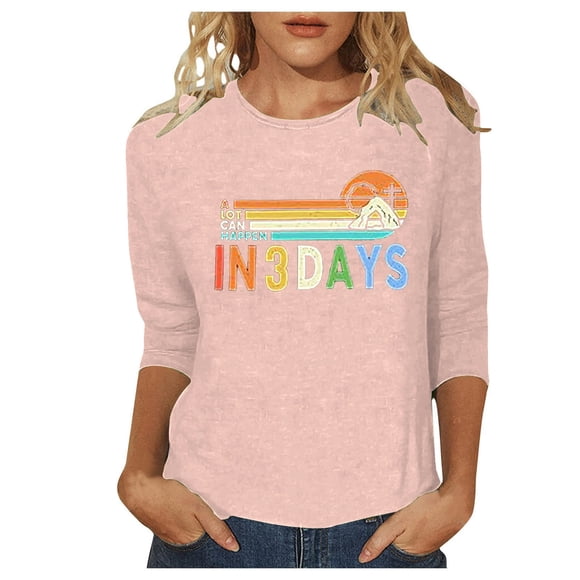GDREDA T-Shirt Décontracté et Élégant pour Femmes à Col Rond avec Manches à Pois et Design Imprimé Festif de Pâques Rose,P