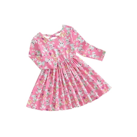 

Qtinghua Toddler Baby Girls Easter A-line Dress Long Sleeve Rabbit Egg Print Party Princess Dress Pink 2-3 Years