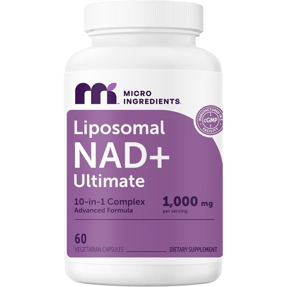 Micro Ingredients Liposomal NAD Ultimate Complex 1,000mg Per Serving, 60 Veggie Capsules, NMN Pathway Formula, 10-in-1 NAD Supplement with Resveratrol, Glutathione, & Astaxanthin