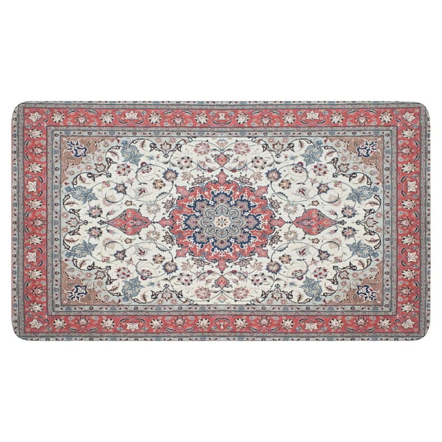 Bohemian 17x30in Tribal Area Rug - Small, Non-Slip, Washable Doormat - Distressed Look, Low-Pile Linen Carpet for Indoor Front Entrance, Kitchen, Bathroom