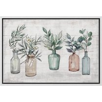 PixonSign Framed Canvas Print Wall Art Wood Panel Rustic Wildflowers In Vases Nature Wilderness Illustrations Modern Art Botanical Floral Farmhouse/Country Relax/Calm/Cozy for Bedroom - 16"x24" White