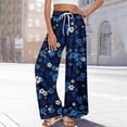thumbnail image 6 of Women Palazzo Pants Summer Boho Baggy Wide Leg High Waist Flowy Beach Casual Trousers with Pockets Dark Blue S, 6 of 8