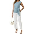 thumbnail image 2 of INSPIRE CHIC Women Maternity Tie Waist Blouse Cap Sleeve Summer 2025 T-Shirt Office Work Small Blue, 2 of 6