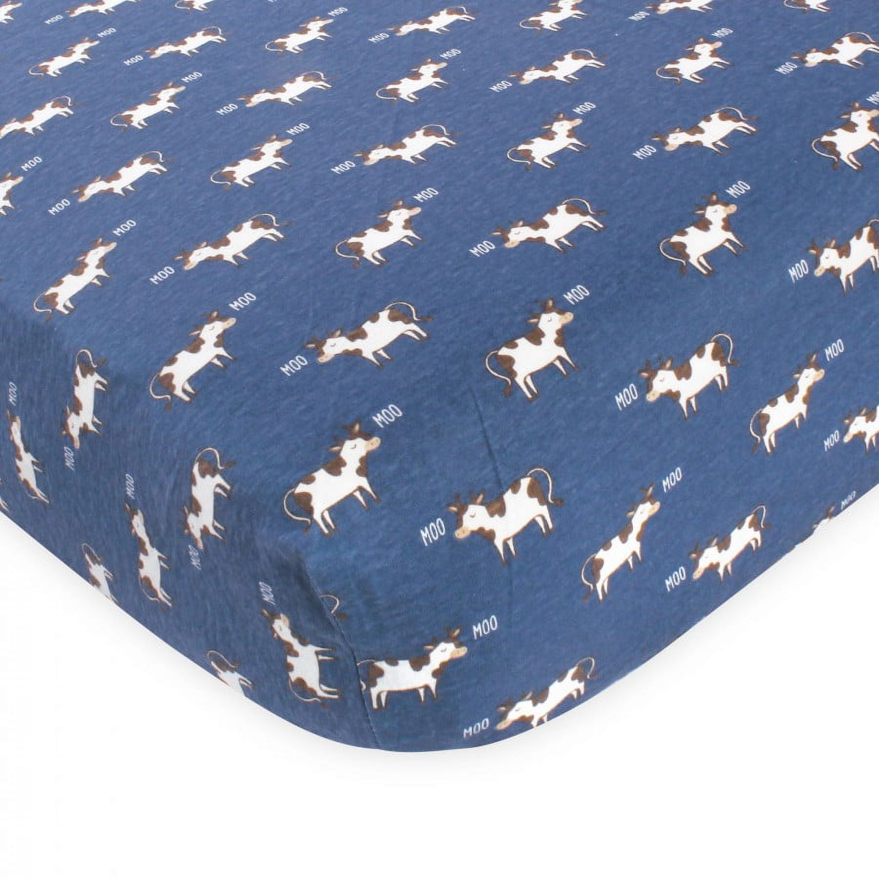 Hudson Baby Infant Boy Cotton Fitted Crib Sheet, Tractor and Cow, One Size