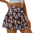 thumbnail image 5 of HELLHERO Sugar Skull Pattern Polyester Spandex Blend Tennis Skirt with Built-in Shorts, Flowy 2 Side Pockets Athletic Skort for Golf Pickleball Daily Wear, 5 of 9