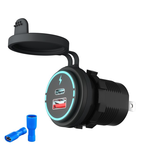 Mistaha Chargeur de Voiture USB Type-C Étanche à Double Port avec DEL Bleue - ZH-1786B1