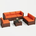 thumbnail image 5 of MRUAKA 7 Pieces Patio Furniture Set, Outdoor Furniture Sectional Rattan Sofa with Slanted Back, Patio Couch with Glass Coffee Table for Backyard Garden Orange, 5 of 7