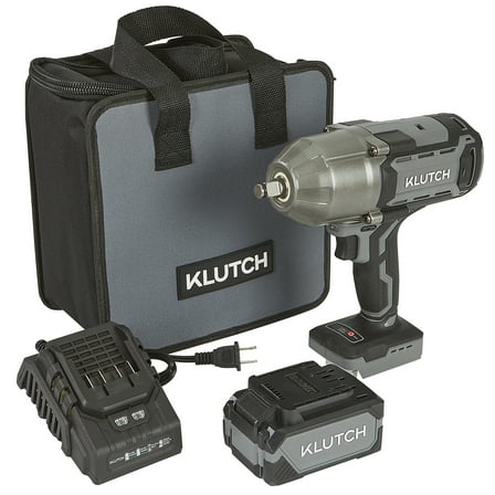 Klutch High-Torque 1/2in. Impact Wrench Kit, KLiQ 20V, 1000 Ft./Lbs. Breakaway Torque, Brushless, Cordless, 4.0Ah