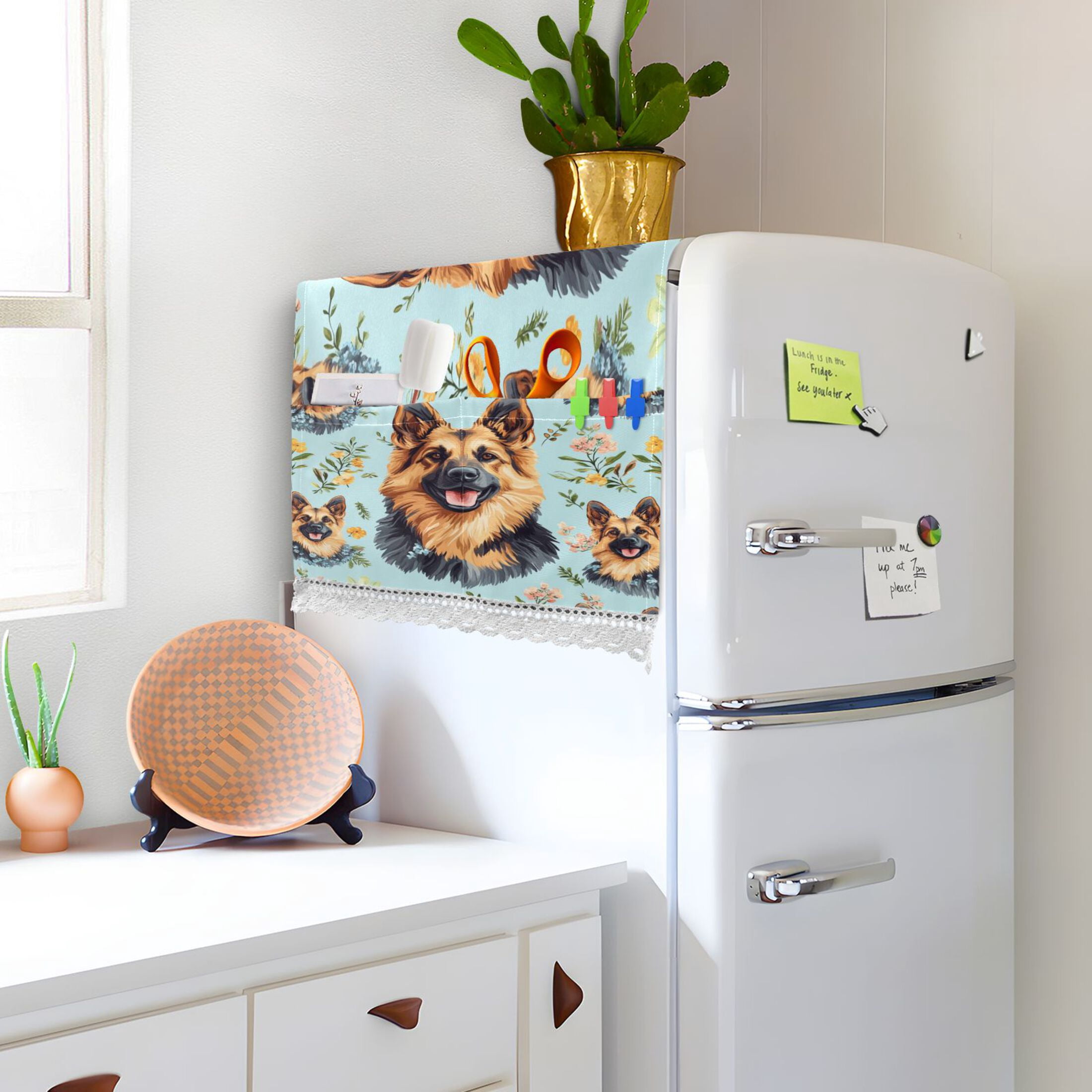 Shepherd DogWasher and Dryer Covers Dust-Proof and Oil Resistant Fridge Cover with 4 Storage Pockets Washing Machine Top Cover for Laundry Kitchen Home 51.2 x 22 In